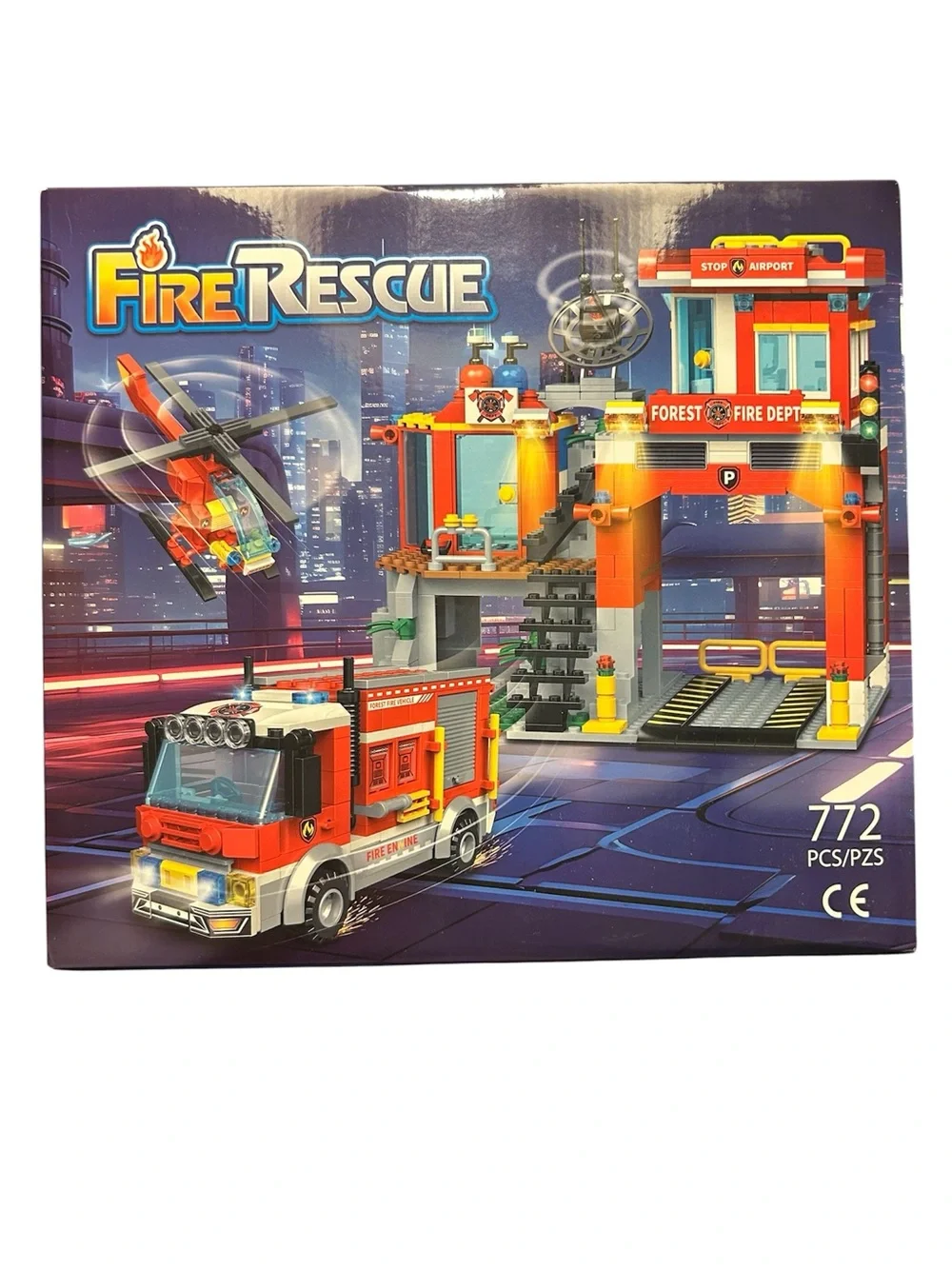 Fire Rescue Kids Toy Building Set - Red and Orange Fire Station Playset